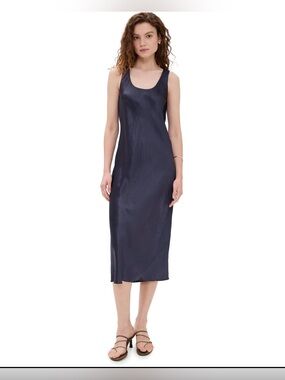 NORDSTROM VINCE LIGHTWEIGHT SATIN BIAS TANK MIDI DRESS S/P NAVY NWT